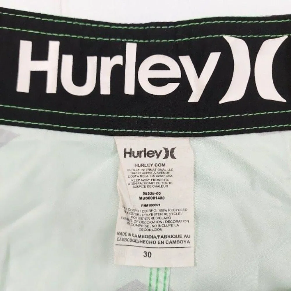Hurley Board Shorts Mens 30 Green Striped Drawstring Swim Surf Summer Beach